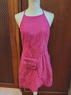 Free People | Fushcia Pink Cotton Open Back Purse Belt Mini Dress Size Large